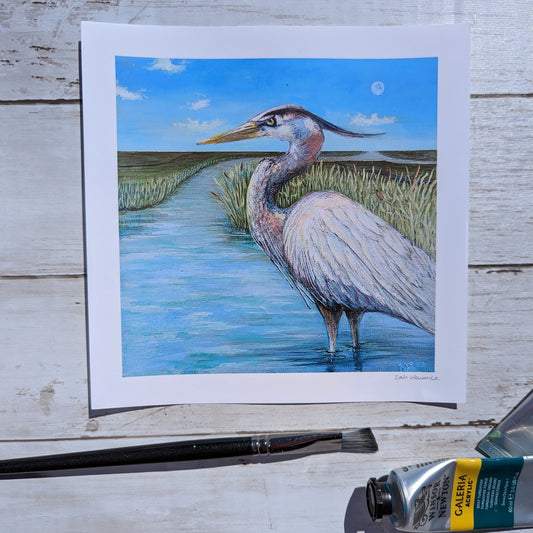 Heron in the Marsh Print