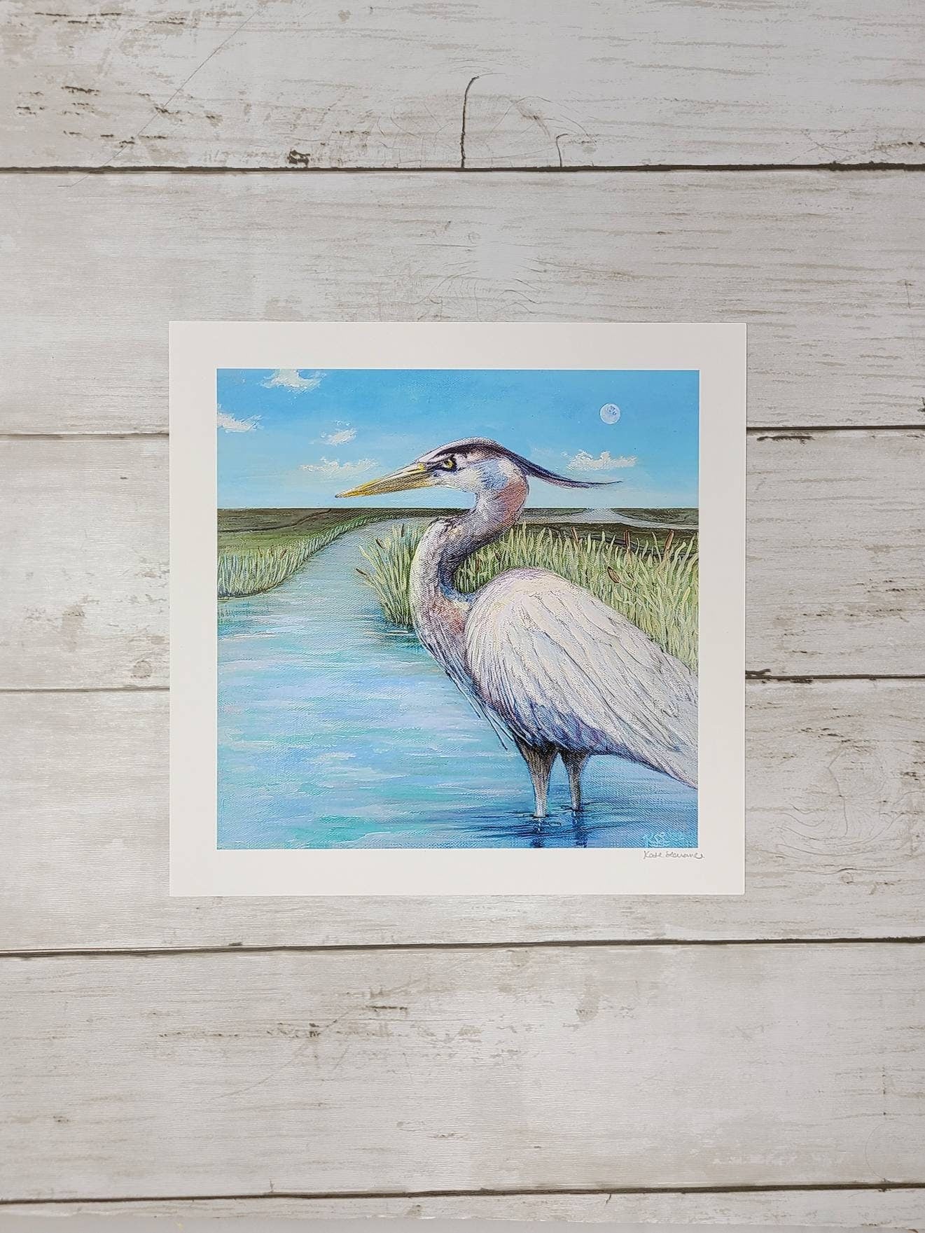 Heron in the Marsh Print