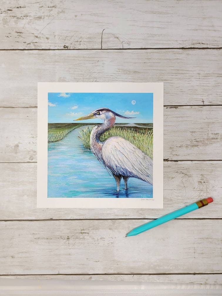 Heron in the Marsh Print